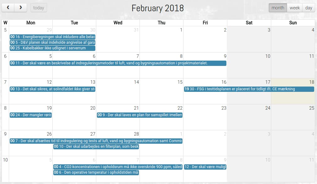 Cx loggen: Kalender