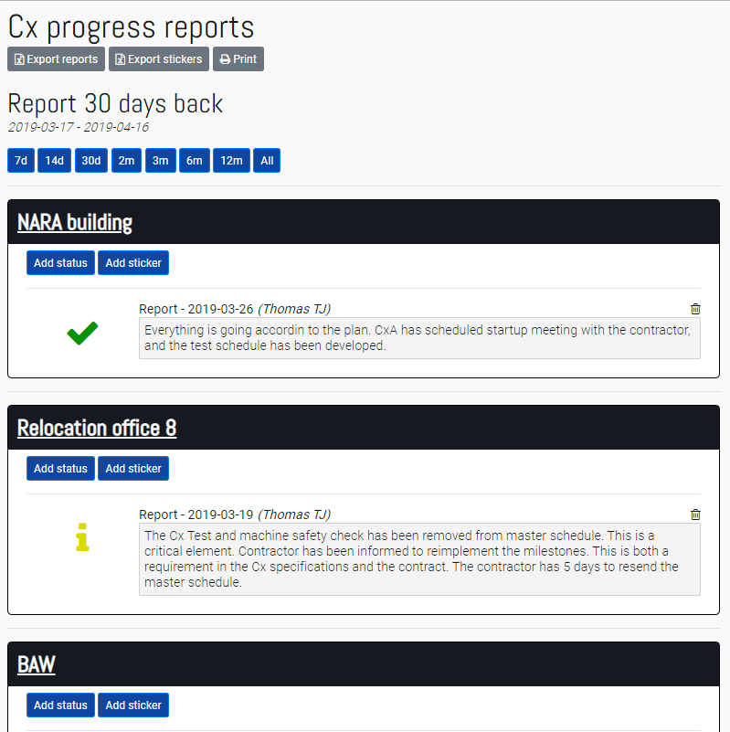 Cx Progress Reports