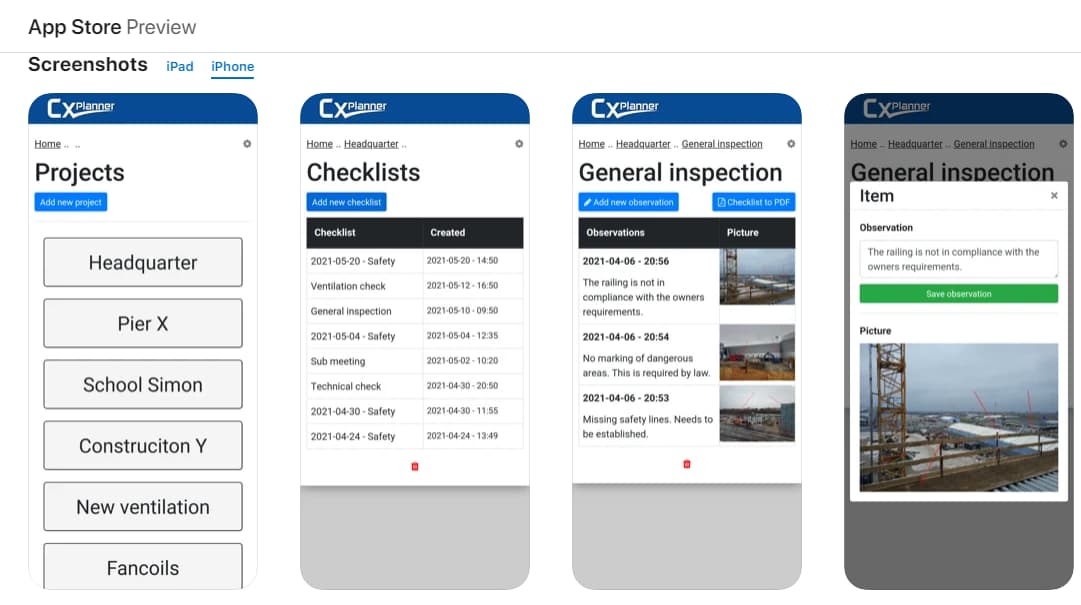 CxPlanner checklist - Apple App store app preview