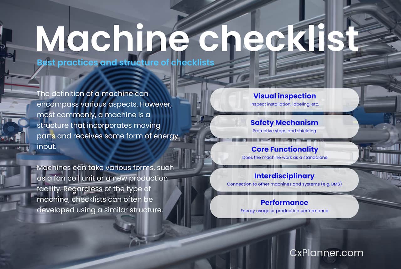 Checklist for machine commissioning