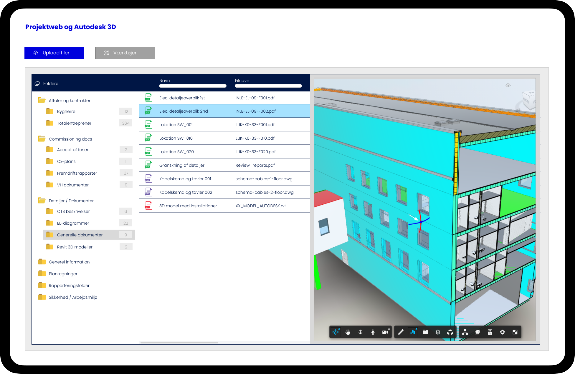 Projektweb og Revit 3D modeller i Autodesk