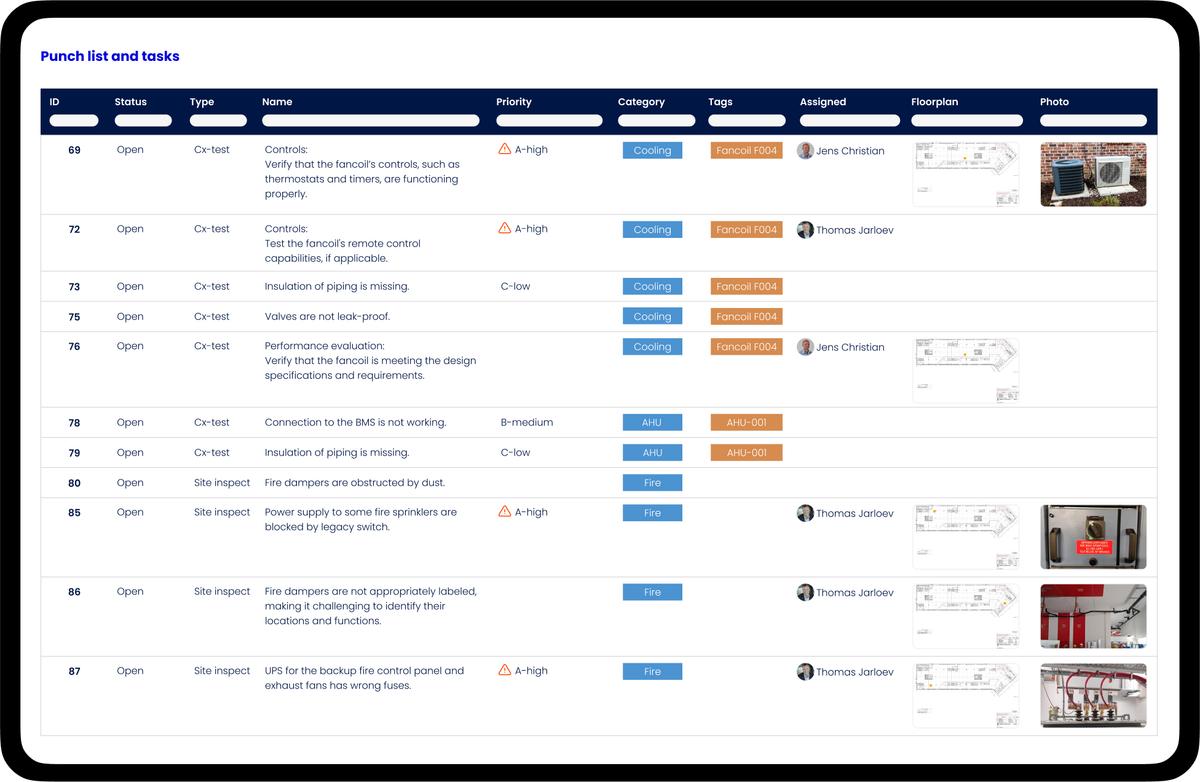 Punch list and issue management